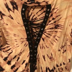 Windsor Tops - Tie dyed bleach lace up shirt Windsor Tops - Tie dyed bleach lace up shirt